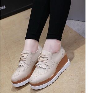 Cream and Brown Loafers with Modern Platform Sole